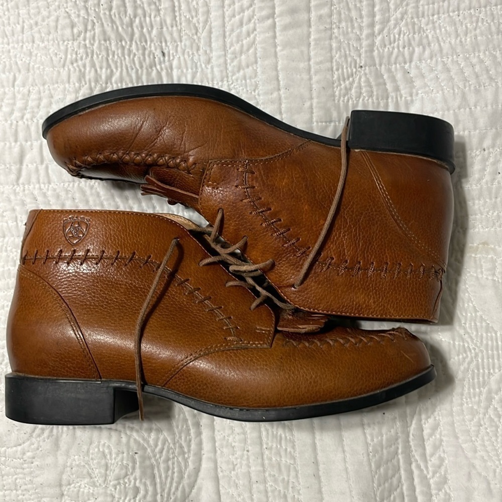 EUC Ariat Camel Leather Lace Up Fringe Boots 8B - Picture 3 of 11
